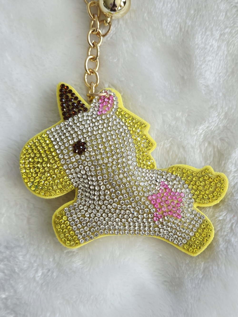 Yellow Unicorn Rhinestone Keychain Bag Charm - Picture 2 of 4